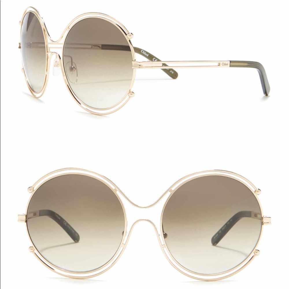 CHLOE Round oversized 59mm gold khaki sunglasses
